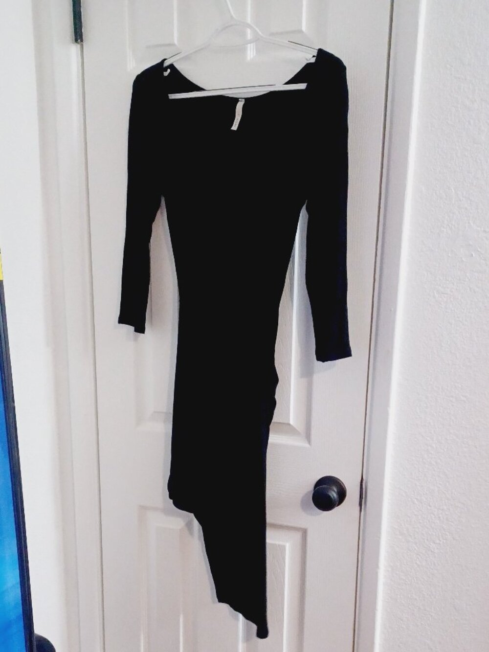A+ Ellen Black Mini Dress with Simple Tied knot on the side Detail